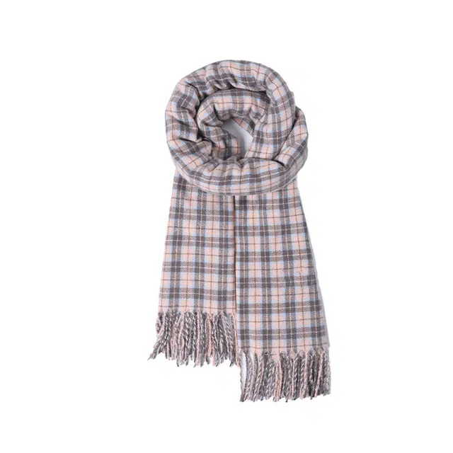 雅鹿优选 小清新蓝粉色氛围感百搭季小格子流苏加厚 聚酯纤维 绒线围巾 男女同款情侣款
