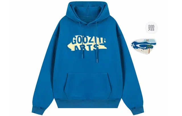 港仔文艺男 美式复古撞色字母印花工艺可调节帽檐日系宽松大口袋套头落肩上衣休闲百搭连帽卫衣 男女同款