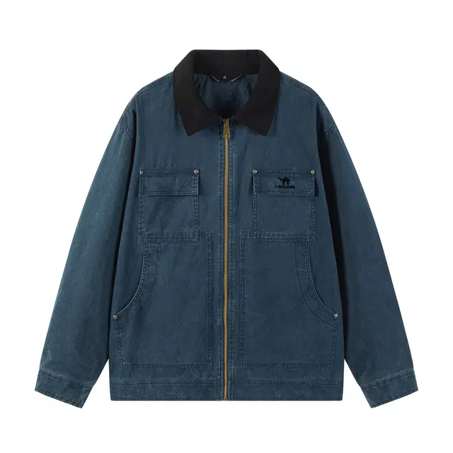 领航骆驼 时尚街头小众个性休闲拼接撞色翻领宽松工装无性别主义少年感潮流舒适亲肤夹克 男女同款