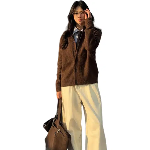 华夏儿女 氛围感软糯舒适慵懒风花纱混纺复古百搭高级感毛衣开衫纽扣外套翻领痞帅老钱风针织衫 男女同款