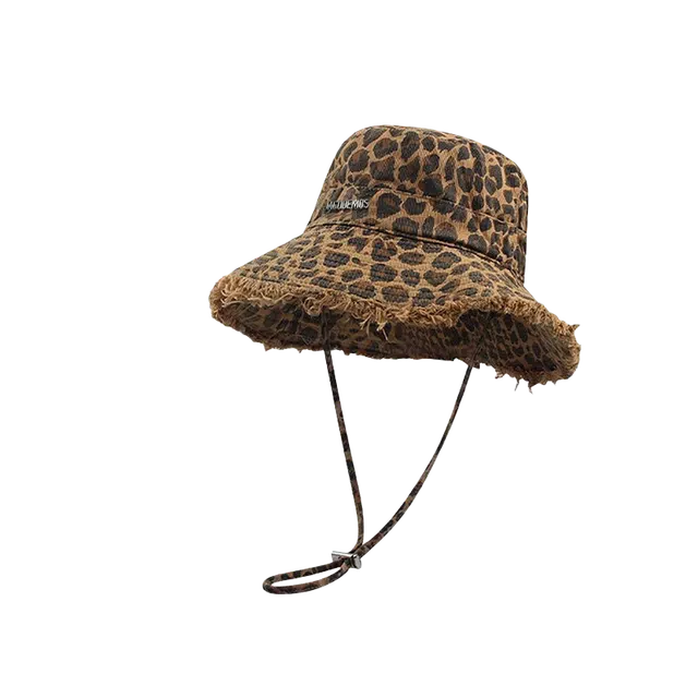 杨同学 韩式复古豹纹辣妹风毛边大檐遮阳防晒 涤纶 渔夫帽 女款 棕色/卡其色