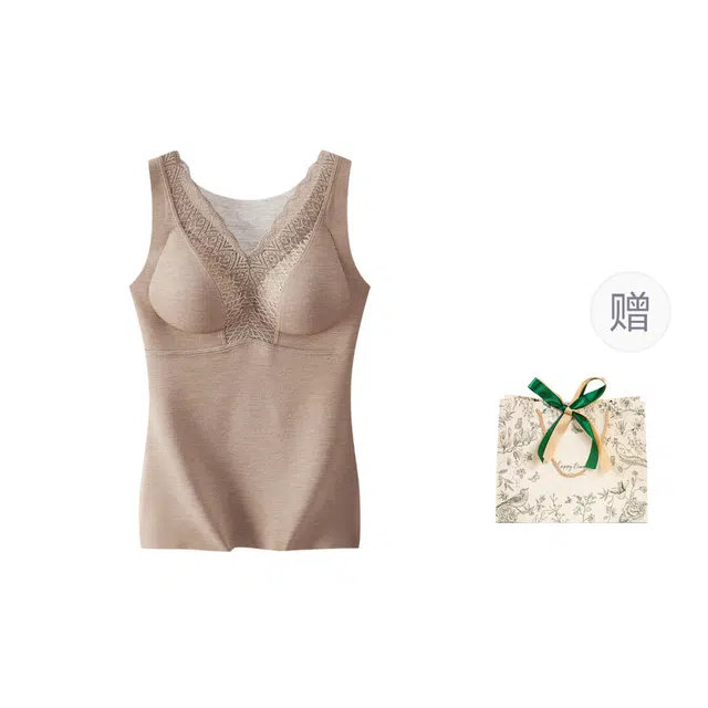 皇室品轩 背心女丝德绒蕾丝内衣加绒加厚带胸垫无痕打底衫保暖上装 女款