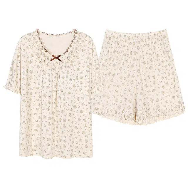 图兰朵 小碎花舒适带胸垫休闲可爱满印花色可外穿透气睡衣套装 女款