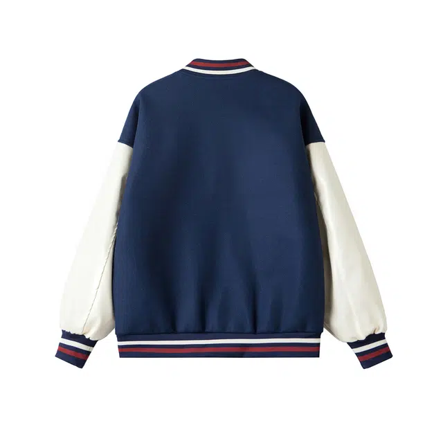 素杭  美式高街潮牌字母拼接皮质飞行员复古先锋夹克外套学院风毛呢撞色多巴胺植绒设计感宽松百搭运动落肩单排扣棒球服 男女同款