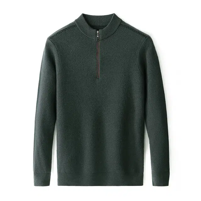 恒源祥 【山羊绒+绵羊毛】中厚半高领拉链精致宽松商务通勤休闲打底上衣针织衫 男女同款