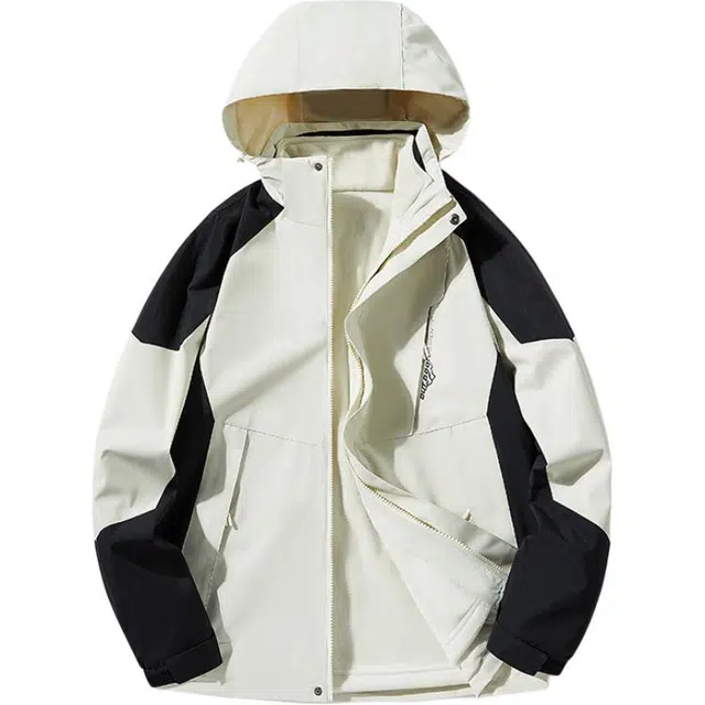 海尔斯 户外舒适拼色连帽插肩宽松拉链夹克外套 男款