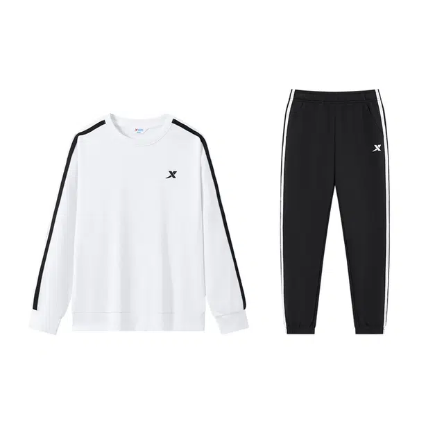 特步 套头舒适长袖卫衣简约百搭柔软裤子休闲运动套装 儿童款