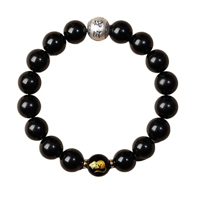 子婳 诸事顺利平安顺逐本命年十二生肖八大守护佛招财转运珠新中式国风国潮小众简约大气高级感 黑曜石 手串 男女同款情侣款