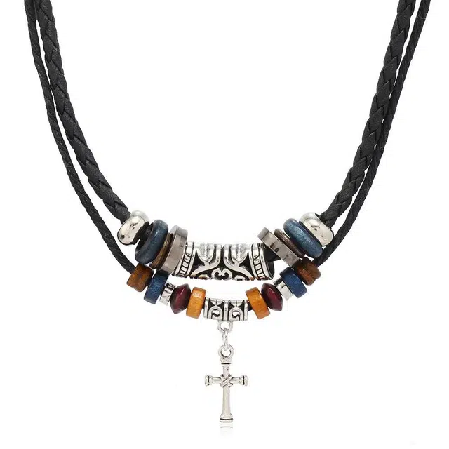 物㯖 国潮个性嘻哈潮流创意中性朋克双层新中式复古民族风小众时尚水逆退散如意转运多层十字#好运 柴木 项链 男女同款情侣款