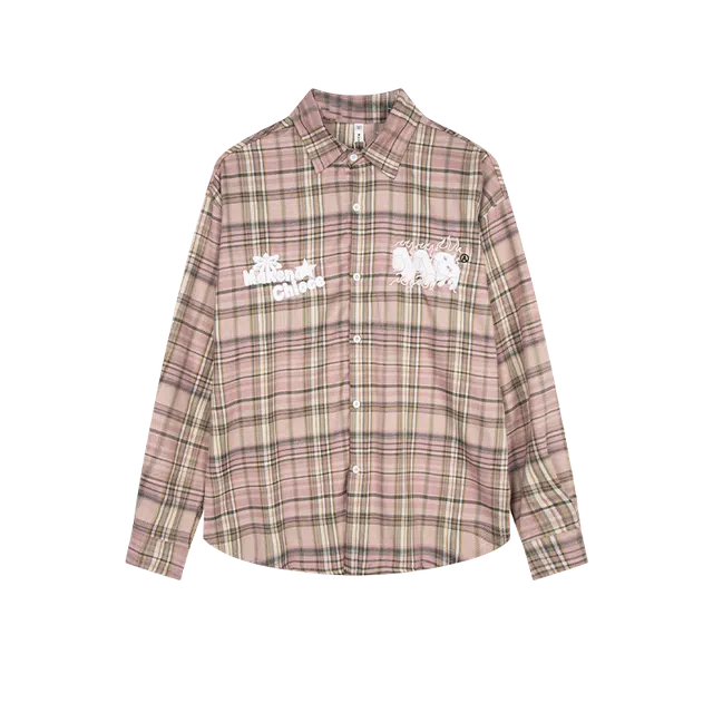 奇迹街区 美式格子撞色复古宽松休闲外套长袖衬衫 男女同款