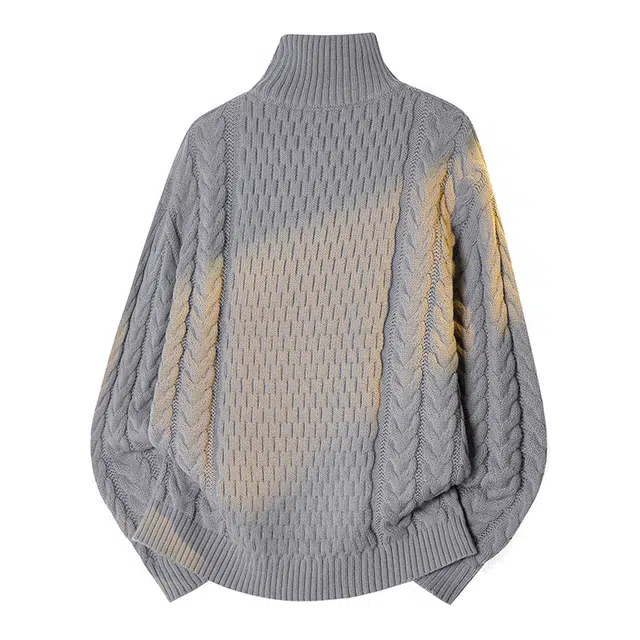 棉基因 美式复古不规则拼接结构设计款软糯懒感麻花纹理学院风休闲时尚宽松舒适保暖落肩长袖毛衣 男女同款