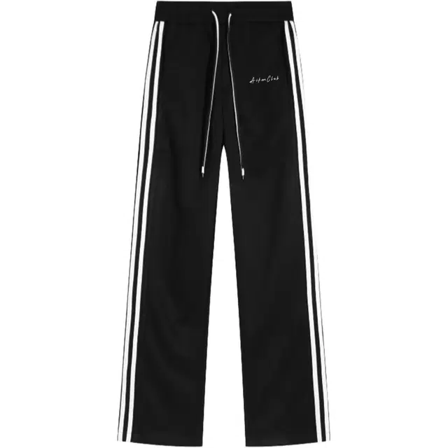 爱肯 美式校园复古侧边撞色条纹织带拼接宽松舒适透气百搭学生风运动基础简约纯色垂感直筒拖地休闲裤 男女同款