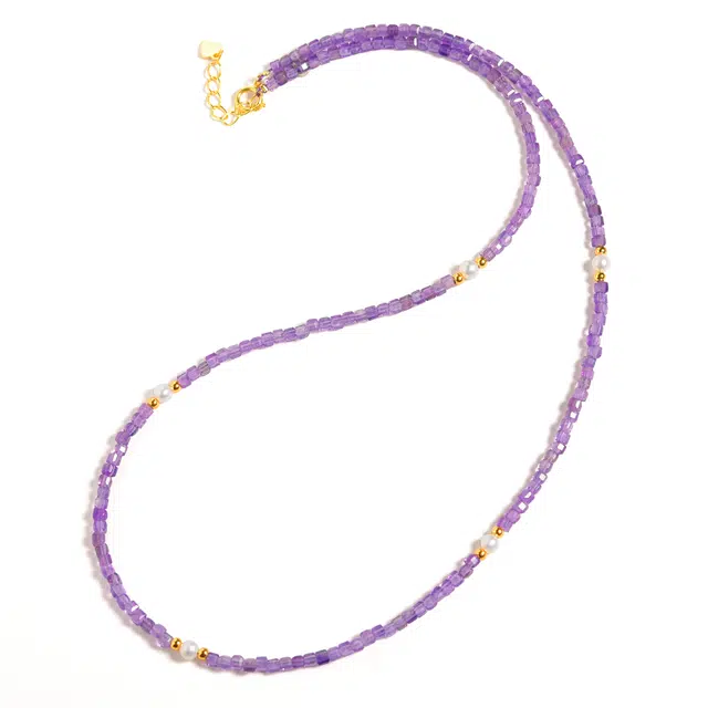 【九紫离火 考研上岸】 灵菲 智慧加持温柔风方糖珠 新中式复古文艺串珠腕饰 学业进步前途似锦“紫”定能行#好运 紫水晶 项链 女款