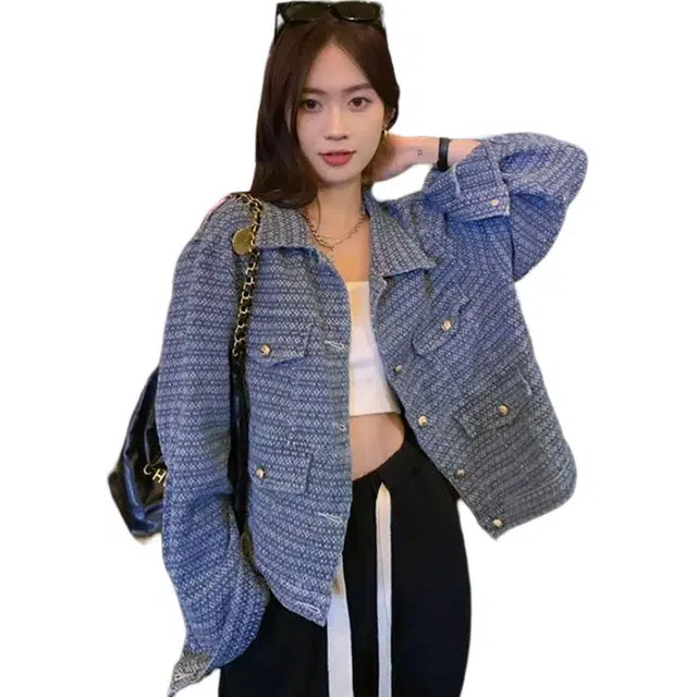 如续 复古设计感高级感小众时尚百搭款式休闲短款小香风秋冬季上新显瘦夹克上衣外穿牛仔外套 女款