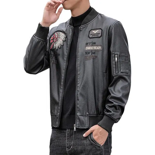 寻星记 秋冬印第安人刺绣棒球领机车夹克独特设计与结合展现个性与街头风格适合季节的酷感穿搭皮衣 男女同款