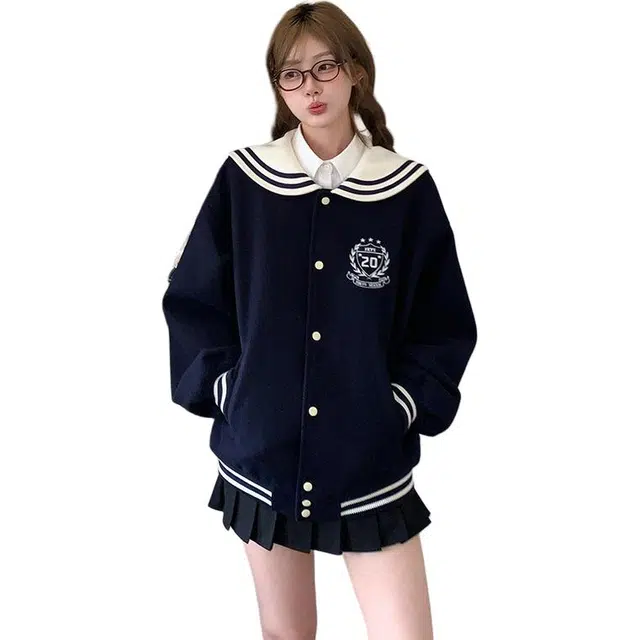 东鲸岁时记 开学季女优雅简约学院风穿搭长袖棒球服纯色半裙内搭花边小裙子学生日常甜美可爱裙装套装 女款 礼盒装