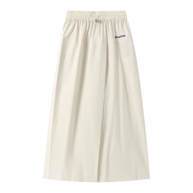 江南先生 日系简约风纯色基础款全棉梭织面料撞色刺绣抽绳可调节宽松舒适中长裙裤休闲裤 女款