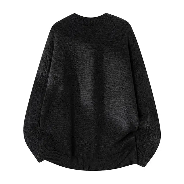 棉基因 文艺风编织肌理感纯色百搭麻花纹理圆领针织上衣结构设计款保暖宽松休闲毛衣 男女同款