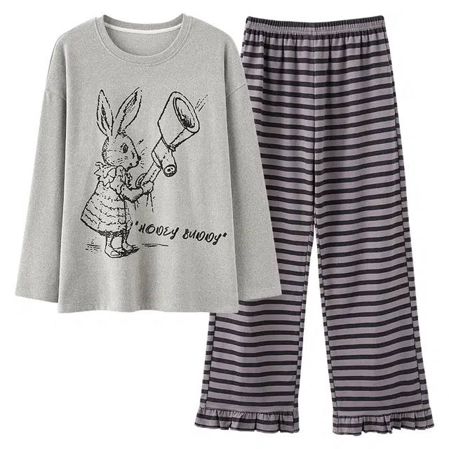 俏薇妮 德绒长袖秋冬季加厚保暖大码家居服可外穿睡衣套装 女款