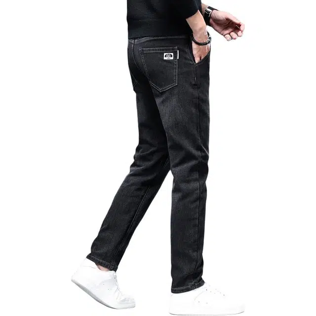 潮人榜 美式潮牌秋冬季高端加绒保暖休闲显高显瘦高质感时尚百搭日常通勤修身小脚直筒牛仔裤 男女同款