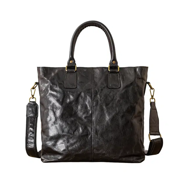 后步 百搭休闲大容量不撞款设计商务日常通勤 牛皮 手提包 大号 男款 黑色