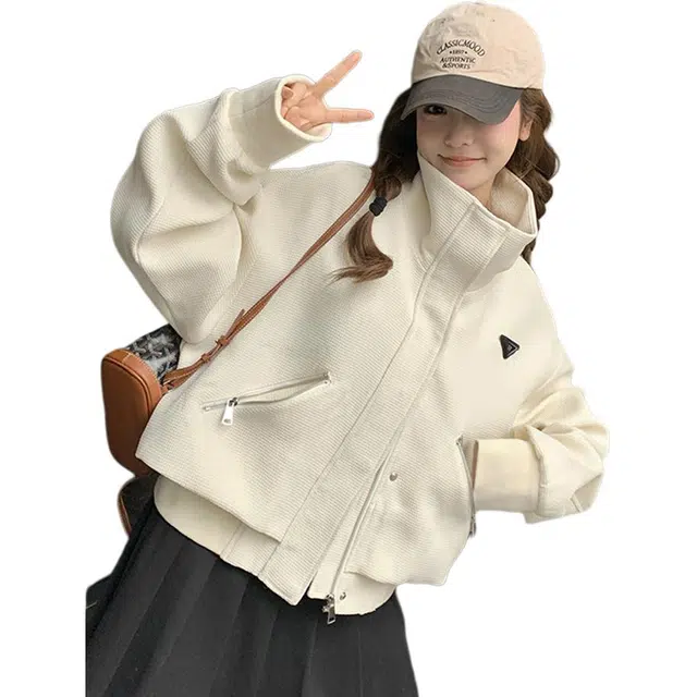 小卷要加油 华夫格短外套女春秋小个子巨好看韩系宽松休闲夹克 女款