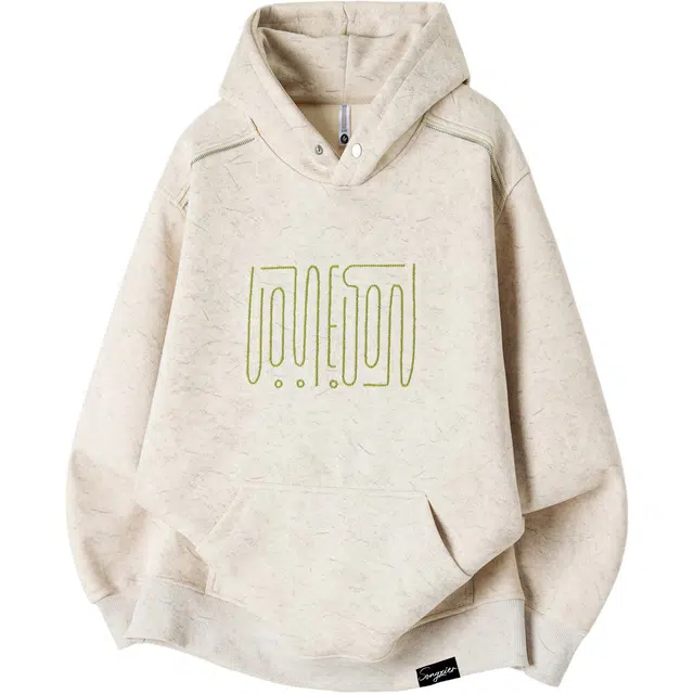 颂希尔 美式硬挺砂洗字母刺绣帽衫外套潮牌痞帅宽松慵懒风百搭情侣连帽卫衣 男女同款