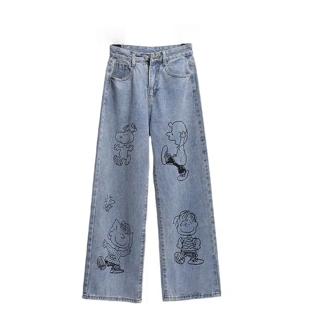 吉姆沃克牛仔裤 港风少女高腰宽松直筒拖地长裤潮