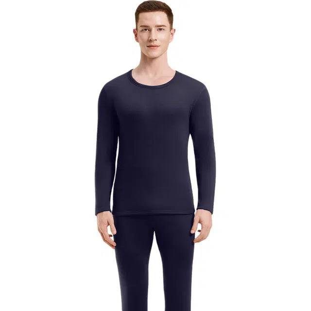 兰缪 寒冬加绒加厚羊毛蚕丝德绒发热锁温防寒秋衣秋裤抗菌抗静电舒适透气打底内衣保暖套装 男款