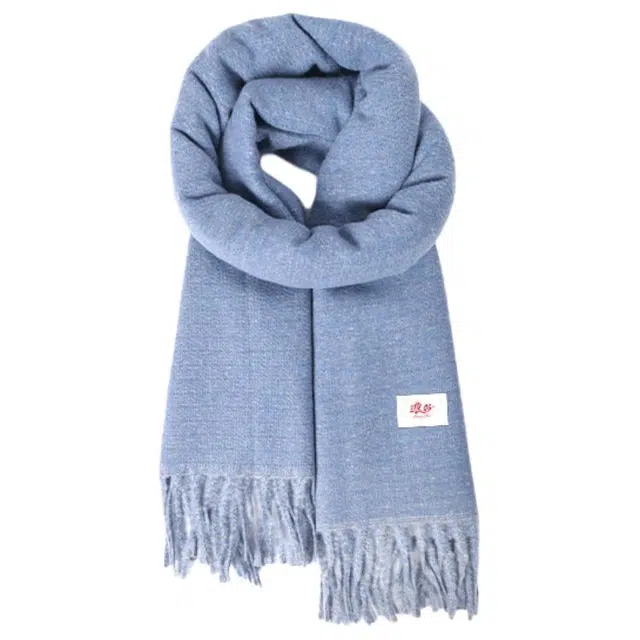 浪莎 高品质多色纯色围脖保暖长款加厚流苏披肩两用 聚酯纤维 绒线围巾 男女同款情侣款