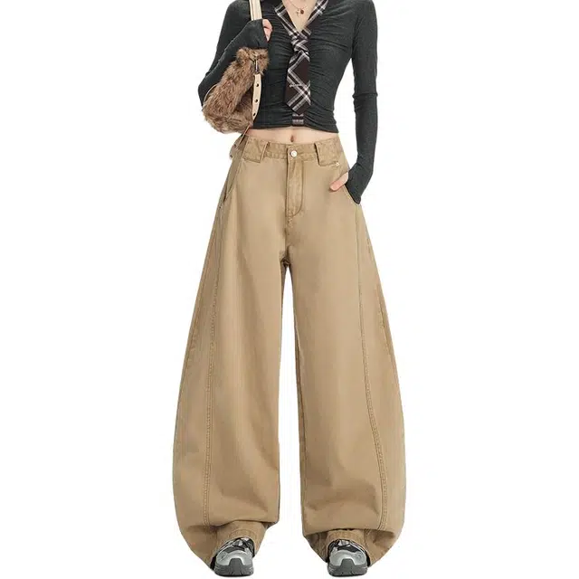 如续 美式复古拼接弯刀设计宽松阔腿工装休闲裤 女款