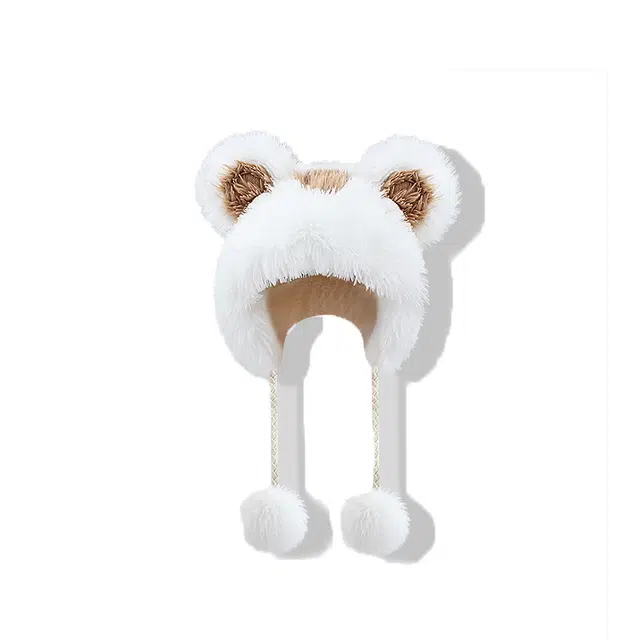 【秋冬降温~必备神器】 攸委 可爱小熊毛绒帽子女冬季加厚保暖加绒护耳显脸小 涤纶 学生时尚百搭绒线帽骑车防寒雷锋帽 男女同款情侣款