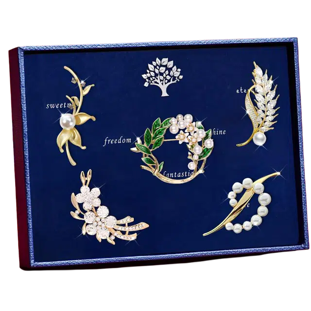 聆听花开 麦穗繁华 高级感 套装高档珍珠胸花别针百搭气质聚会小众设计感不撞款礼盒装 合金 胸针 女款