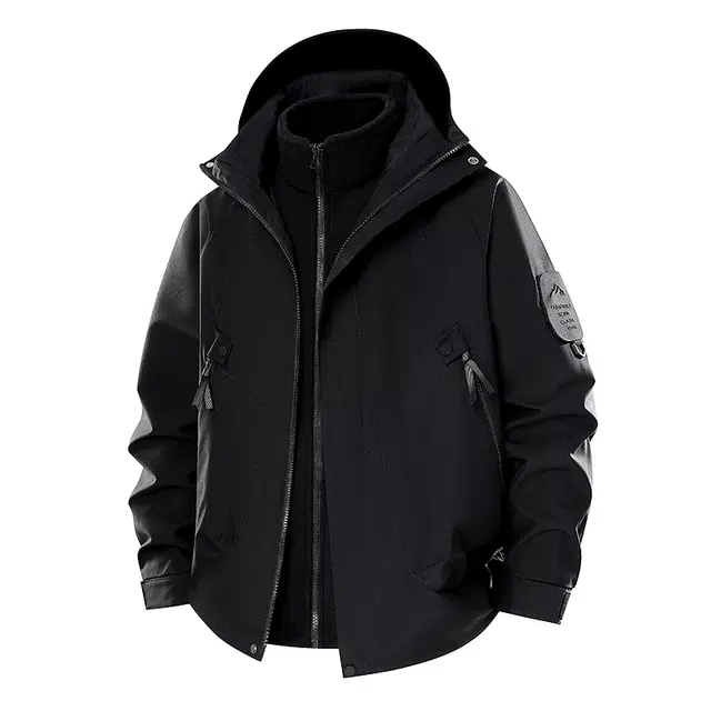 马员外 秋冬升级抓绒内胆三合一户外防水防油污高透湿保暖抗寒纯色夹克外套 男女同款