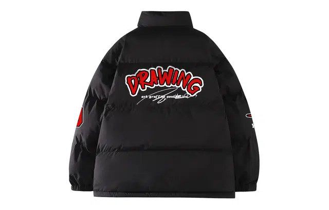 宜而爽 美式高街复古基础款创意图案字母数字印花宽松休闲运动加厚保暖立领防风棉衣面包服外套日常通勤百搭学院风棉服 男女同款