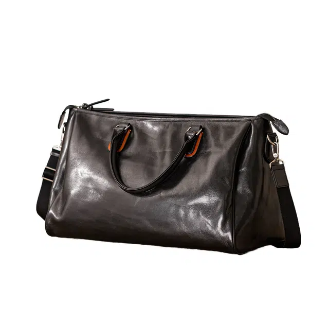 后步 小众百搭简约通勤大容量个性 头层牛皮 旅行包 男女同款情侣款 黑色