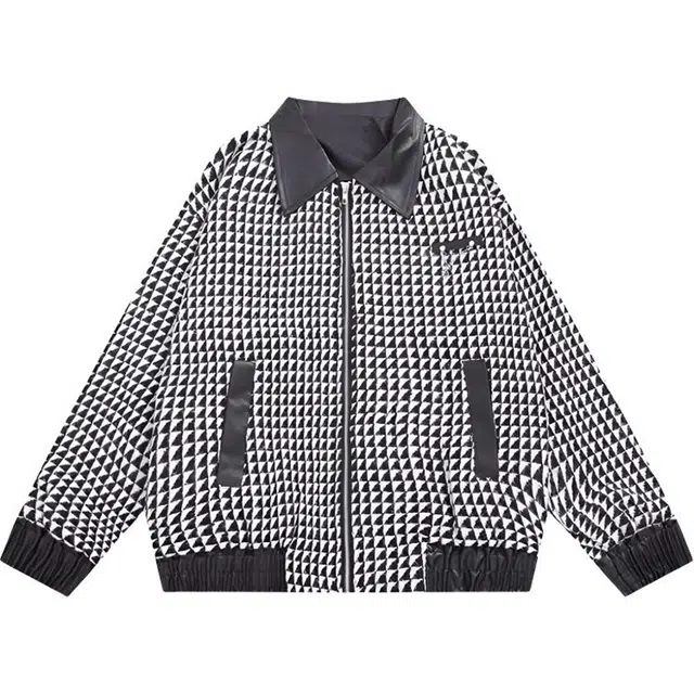 极限涡轮 美式复古高街小众痞帅潮流千鸟格短款外套无性别主义穿搭亲肤柔软舒适时尚个性宽松休闲百搭设计感高级感直筒潮上衣夹克 男女同款