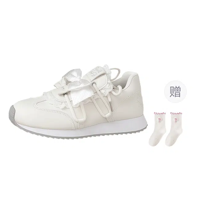 乐乐鱼 可爱蝴蝶结芭蕾风 耐磨轻便增高 低帮 生活休闲鞋 女