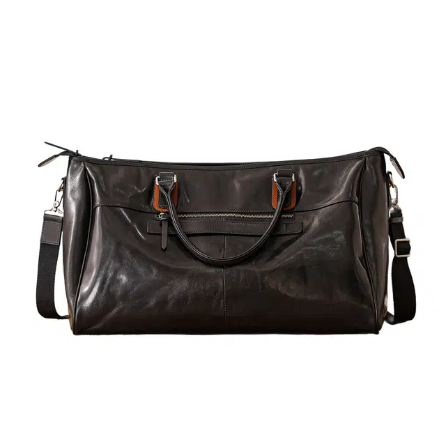 后步 小众百搭简约通勤大容量个性 头层牛皮 旅行包 男女同款情侣款 黑色