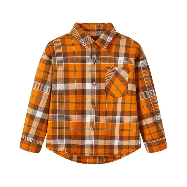 儿童款 巴布豆 舒适轻盈柔软长袖衬衫 黄格