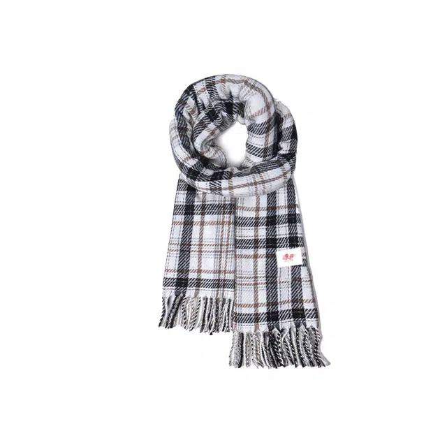 浪莎 经典格纹显白双面高级感百搭保暖流苏 礼盒装 聚酯纤维 绒线围巾 男女同款情侣款