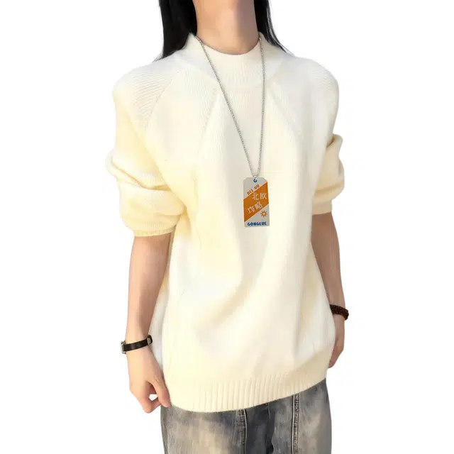 北欧攻略 秋冬季高品质高密度慵懒风软糯舒适亲肤毛衣保暖套头外穿内搭打底衫情侣学生宽松休闲通勤百搭圆领针织衫 男女同款