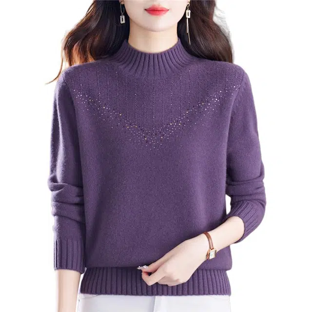 恒源祥 高端品质精细羊毛冬季加厚保暖半高领打底针织衫 女款