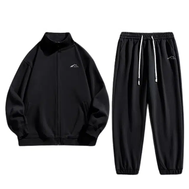 赛琪 美式复古纯色字母印花立领拉链卫衣开衫夹克外套跑步健身抽绳系带束脚卫裤日常通勤百搭舒适休闲运动套装 男女同款