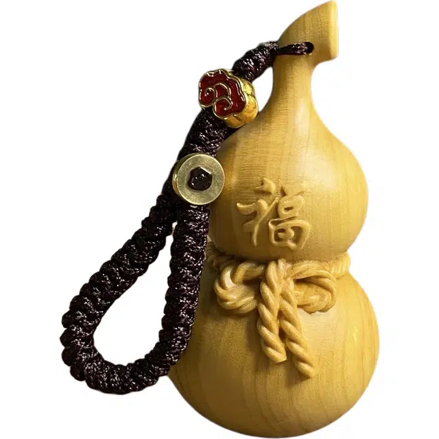 得笙陌 葫芦钥匙扣新中式福禄招财转运挂饰 黄杨木 挂件 男女同款情侣款