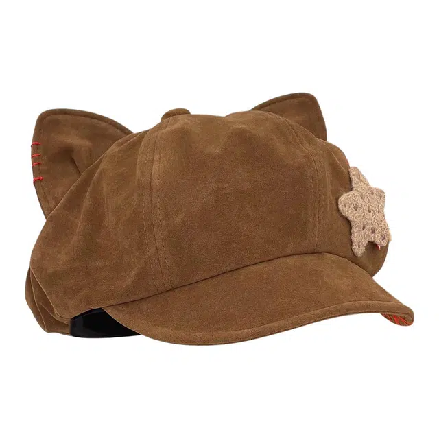 木林森 日系复古条纹星星猫耳 氛围感显脸小 麂皮绒 贝雷帽 男女同款情侣款