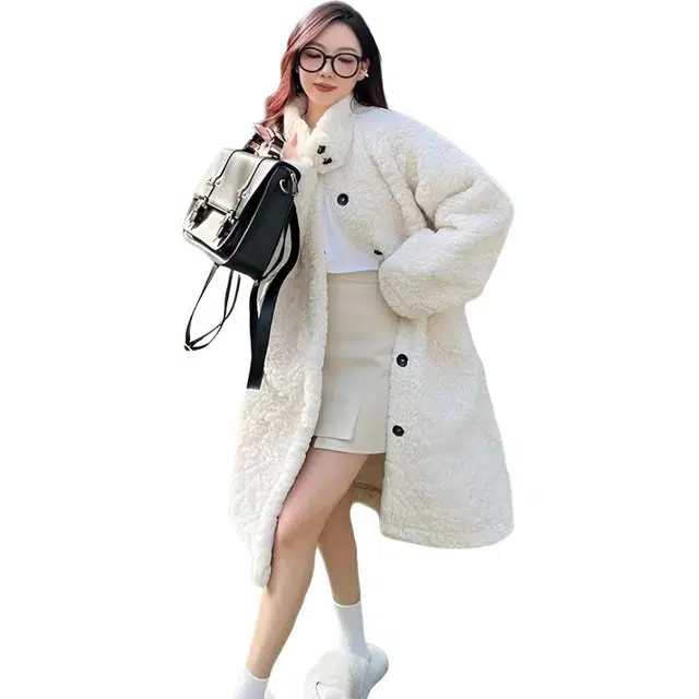 纤丝鸟 立领设计感软糯中长款宽松时尚百搭截短外套 女款