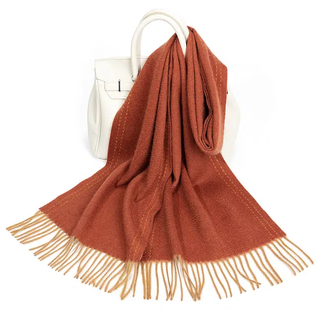 一米画纱 双面双色美拉德风高品质个性流苏外搭时尚加厚保暖轻奢舒适 山羊绒 绒线围巾 女款