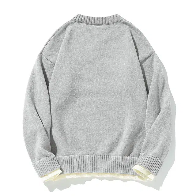 棉基因 清新森系拼色撞色肌理感毛线厚实内搭休闲运动氛围感职场通勤极简风女装高街美式亲肤打底衣松弛感青少年学院风毛衣 男女同款