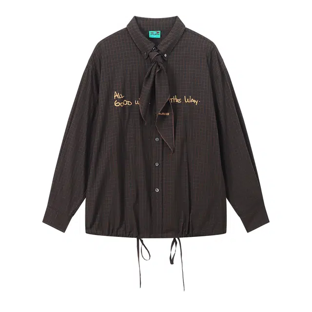 江南先生 流浪者之歌 复古风可拆卸领巾格纹可调节格子外套宽松常规长袖衬衫 男女同款